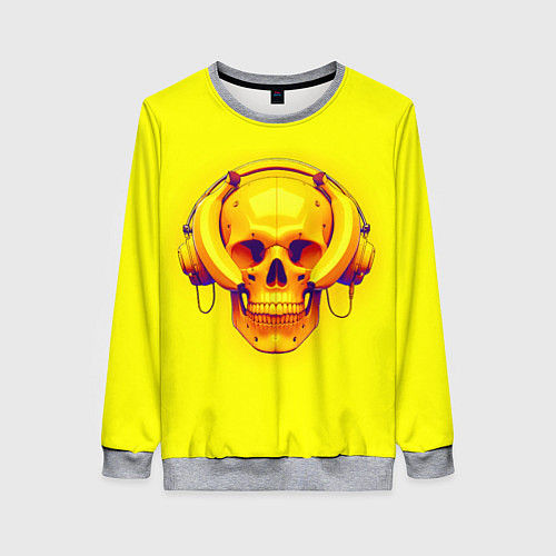 Женский свитшот Yellow bananas skull - cyberpunk / 3D-Меланж – фото 1