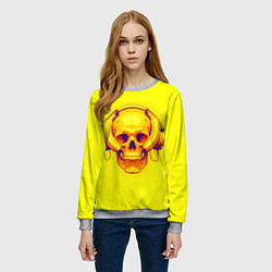 Свитшот женский Yellow bananas skull - cyberpunk, цвет: 3D-меланж — фото 2