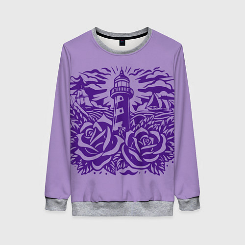 Женский свитшот Маяк с розами и корабли / 3D-Меланж – фото 1