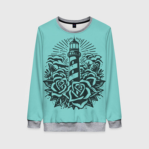 Женский свитшот Маяк и розы / 3D-Меланж – фото 1
