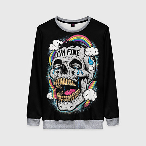 Женский свитшот Skull and rainbow - im fine / 3D-Меланж – фото 1