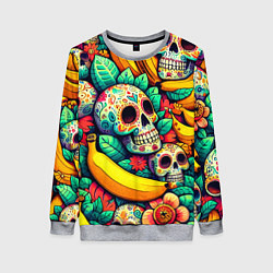 Женский свитшот Паттерн из черепов и бананов - нейроарт