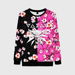 Свитшот женский Ведьмак паттерн сакура, цвет: 3D-черный