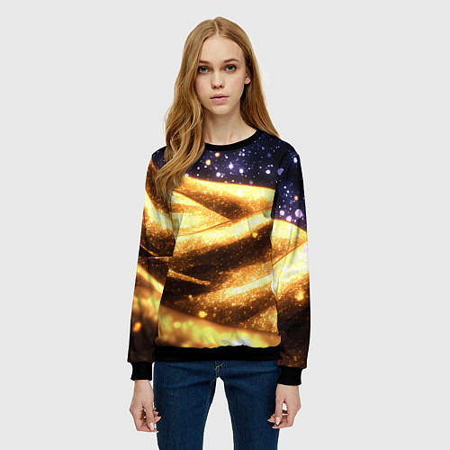Женский свитшот Золотая текстура и синее небо / 3D-Черный – фото 3