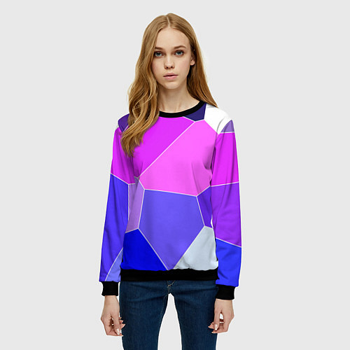 Женский свитшот Сине-розовый крупные фрагменты / 3D-Черный – фото 3