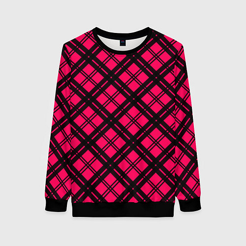Женский свитшот Чёрно-розовый крупная клетка / 3D-Черный – фото 1