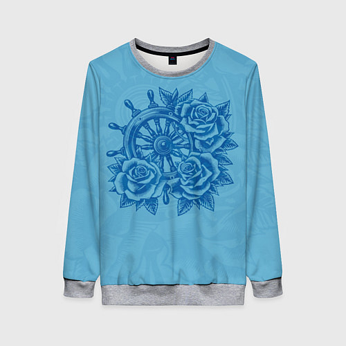Женский свитшот Штурвал и три розы / 3D-Меланж – фото 1
