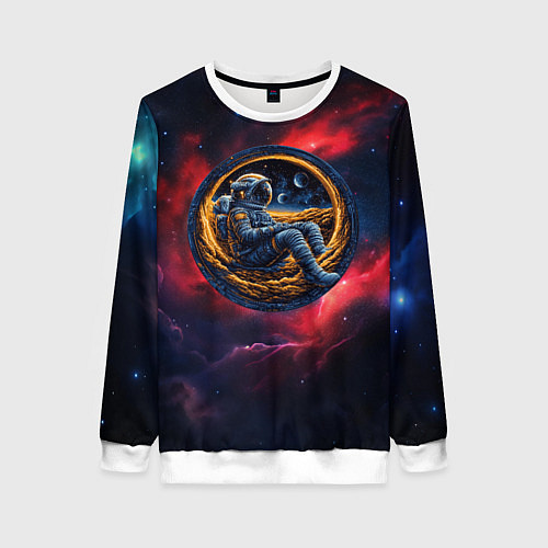 Женский свитшот Космонавт сидит в луне / 3D-Белый – фото 1
