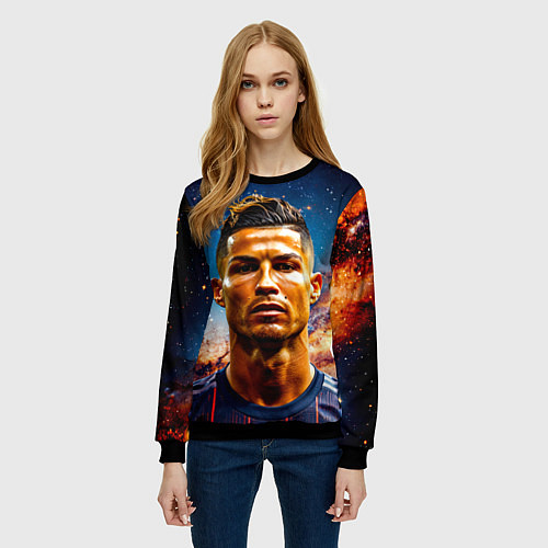 Женский свитшот Криштиану Роналду в космосе / 3D-Черный – фото 3