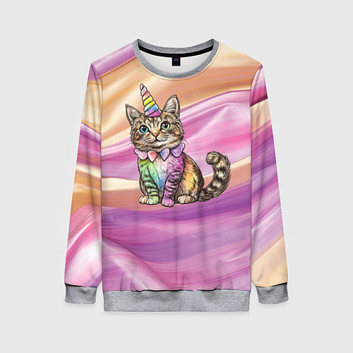 Женский свитшот Котенок в костюме единорога / 3D-Меланж – фото 1