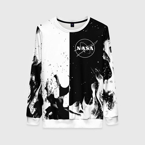 Женский свитшот Nasa черно белый огонь / 3D-Белый – фото 1