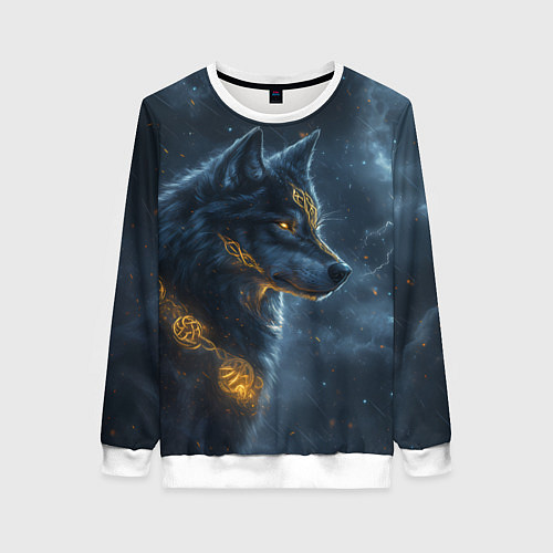 Женский свитшот Волк фэнтези стиль / 3D-Белый – фото 1