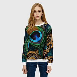Свитшот женский Узоры и перья павлина, цвет: 3D-белый — фото 2