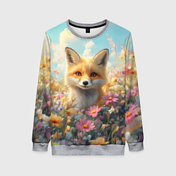 Свитшот женский Лиса в цветочном поле, цвет: 3D-меланж