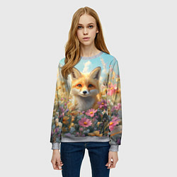 Свитшот женский Лиса в цветочном поле, цвет: 3D-меланж — фото 2