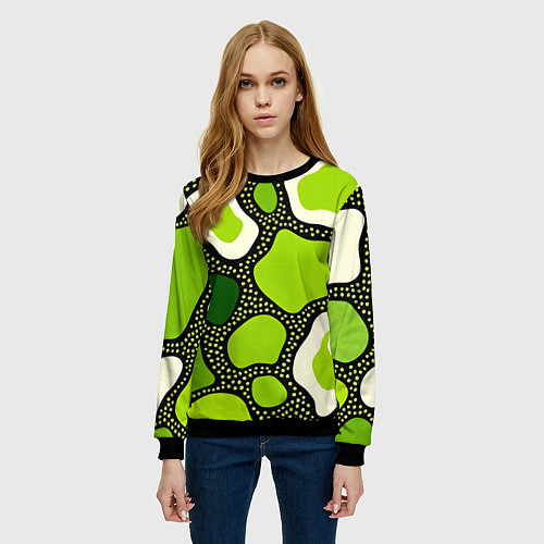 Женский свитшот Зеленая абстракция с кругами / 3D-Черный – фото 3