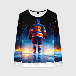 Женский свитшот Хоккеист в синем пламени