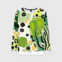 Свитшот женский Зеленый анималистичный паттерн, цвет: 3D-белый