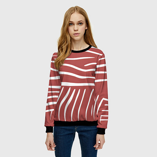 Женский свитшот Полоски красной зебры / 3D-Черный – фото 3