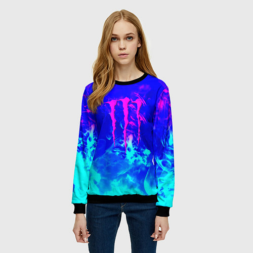 Женский свитшот Monster energy дым неоновый / 3D-Черный – фото 3