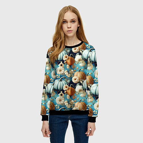 Женский свитшот Маленькие тыковки / 3D-Черный – фото 3