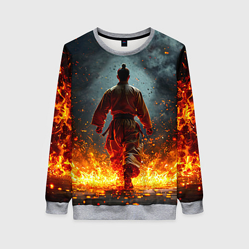 Женский свитшот Кунг-фу боец в огне / 3D-Меланж – фото 1
