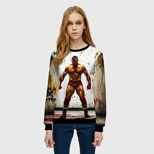Женский свитшот Реслер на белом / 3D-Черный – фото 3