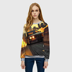 Свитшот женский БМВ на фоне заката, цвет: 3D-меланж — фото 2
