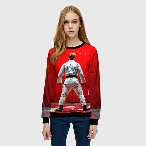 Женский свитшот Боец джиу-джитсу на красном / 3D-Черный – фото 3