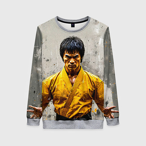 Женский свитшот Брюс Ли на сером / 3D-Меланж – фото 1