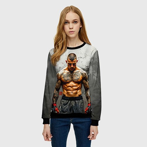 Женский свитшот Дастин Порье на сером / 3D-Черный – фото 3