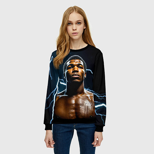 Женский свитшот Мухаммед Али и молния / 3D-Черный – фото 3