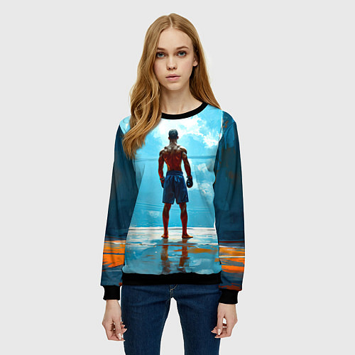 Женский свитшот Кикбоксер в синем / 3D-Черный – фото 3