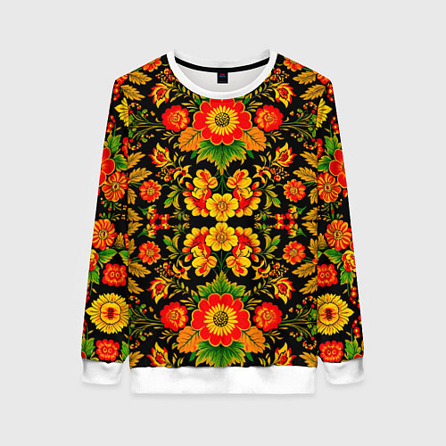 Женский свитшот Русская хохломская роспись / 3D-Белый – фото 1
