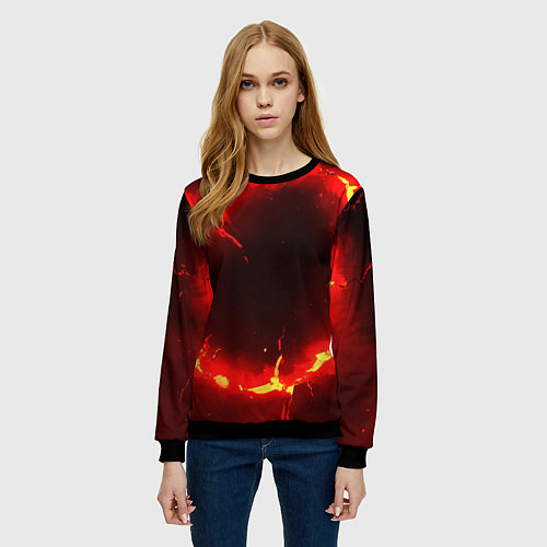 Женский свитшот Красный круг из огня текстура / 3D-Черный – фото 3