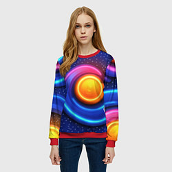 Свитшот женский Оранжевый круг и голубые линии текстура, цвет: 3D-красный — фото 2