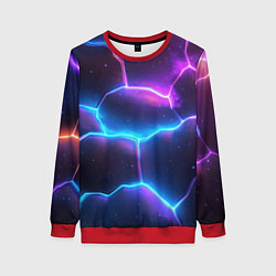 Свитшот женский Синие и фиолетовые молнии в разломе, цвет: 3D-красный