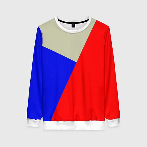 Женский свитшот Серо-сине-красный трёхцветный / 3D-Белый – фото 1