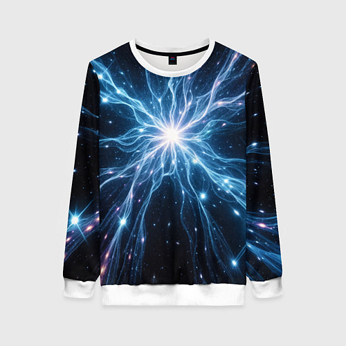 Женский свитшот Всплеск света и звезды - космическая абстракция / 3D-Белый – фото 1
