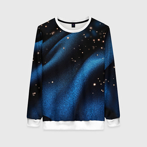 Женский свитшот Синяя волнистая текстура на черном / 3D-Белый – фото 1