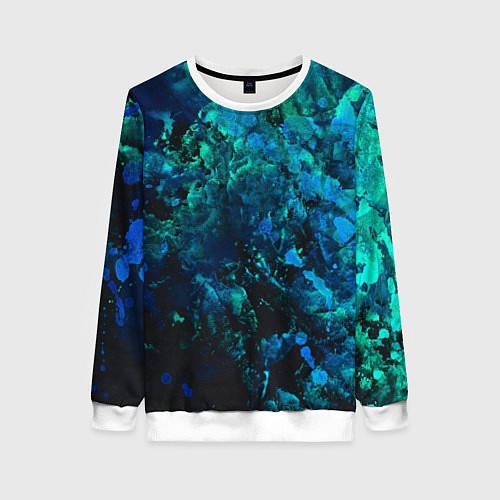 Женский свитшот Абстракция - blue-green paint spill / 3D-Белый – фото 1