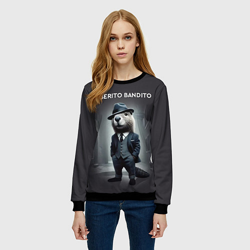 Женский свитшот Бобер бандин мем / 3D-Черный – фото 3
