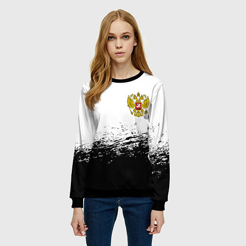 Женский свитшот Россия черно белые краски / 3D-Черный – фото 3