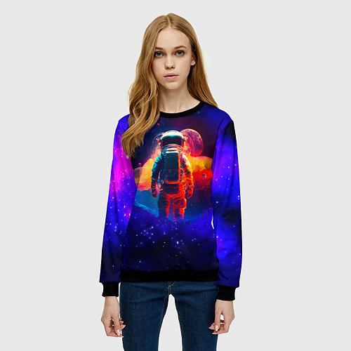 Женский свитшот Огненный путь космонавта / 3D-Черный – фото 3