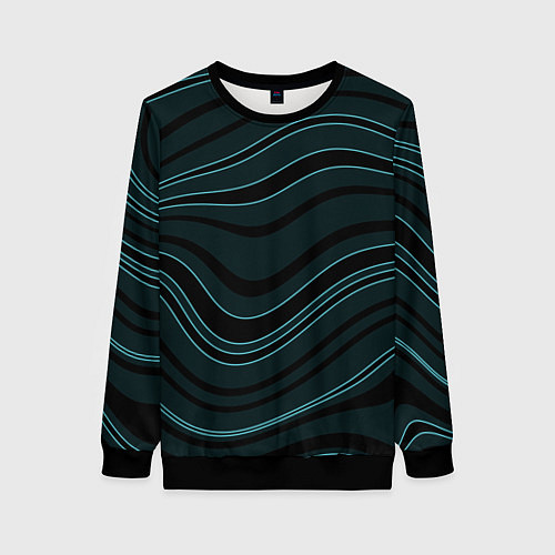 Женский свитшот Тёмный синий волнистые полосы / 3D-Черный – фото 1
