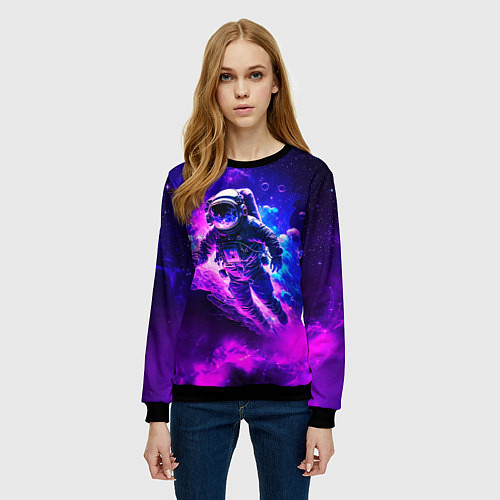 Женский свитшот Космонавт в неоновых облаках / 3D-Черный – фото 3