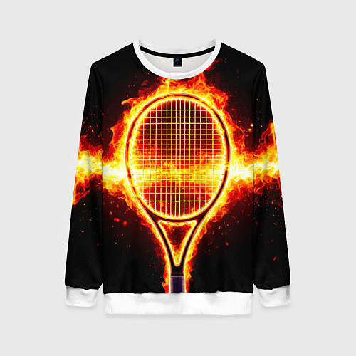 Женский свитшот Теннисная ракетка в огне / 3D-Белый – фото 1