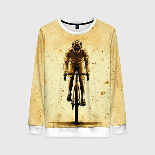 Женский свитшот Трековый велосипедист на бежевом / 3D-Белый – фото 1