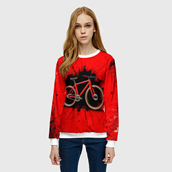 Свитшот женский Трековый велосипед на красном, цвет: 3D-белый — фото 2
