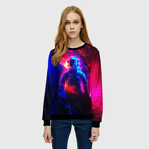 Женский свитшот Космонавт в пламени / 3D-Черный – фото 3